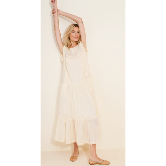 Free People Dresses & Skirts - NEW FREE PEOPLE IVORY MEADOWS EDGE EYELET LACE PINTUCK MAXI DRESS SZ L